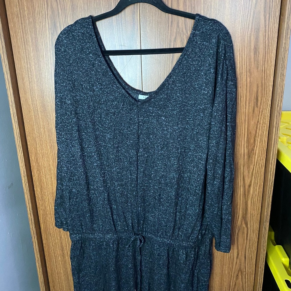 Serra Jumpsuit Womens XL Gray Marled Knit Drawstring Long Sleeve Loungewear